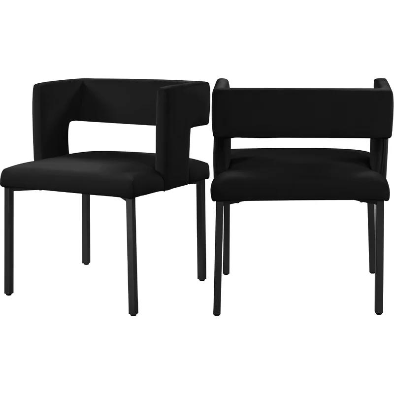 Luxurious Black Velvet Low-Back Side Chair with Matte Iron Legs