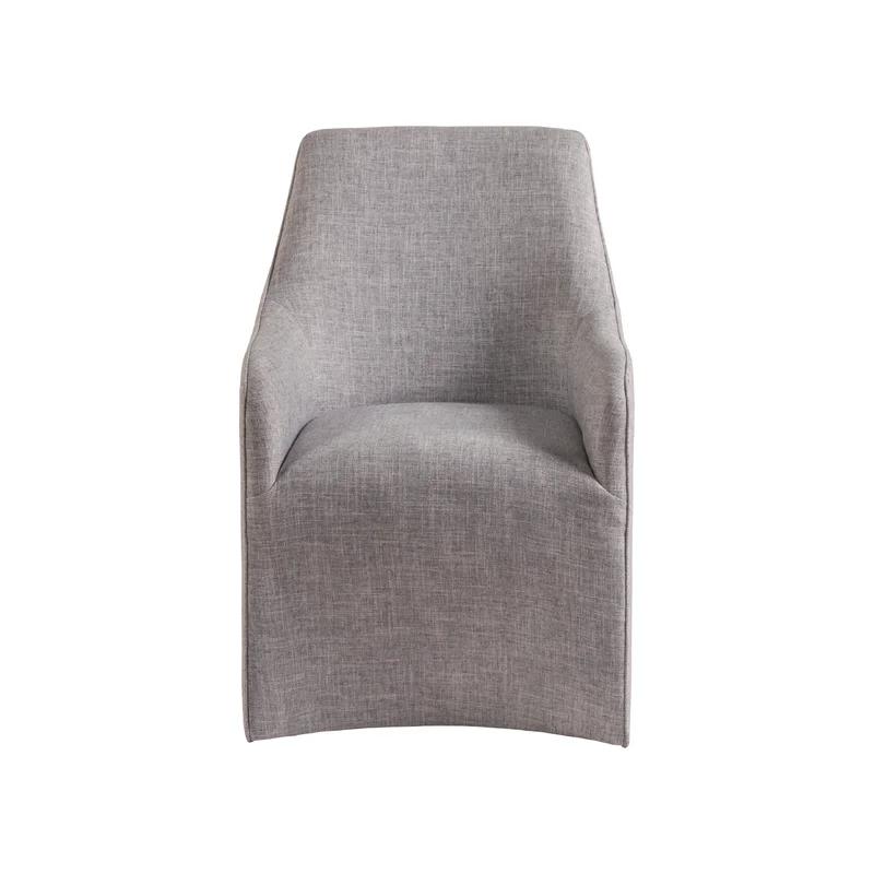 Transitional Gray Mahogany Riley Arm Chair with Linen Weave Upholstery