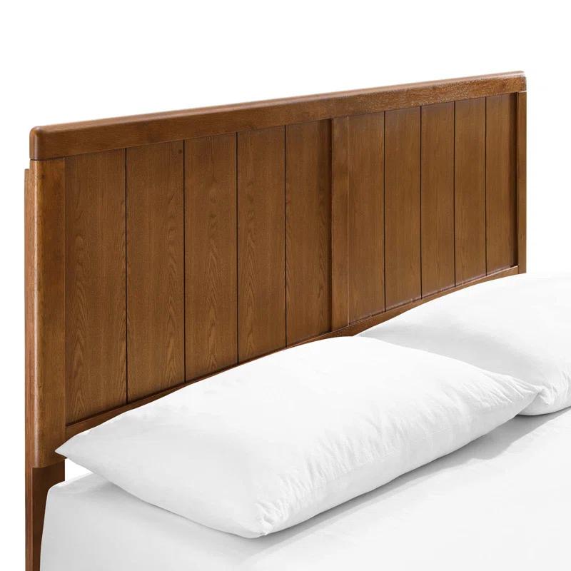 Mid-Century Walnut Queen Platform Bed with Wood Slat Support