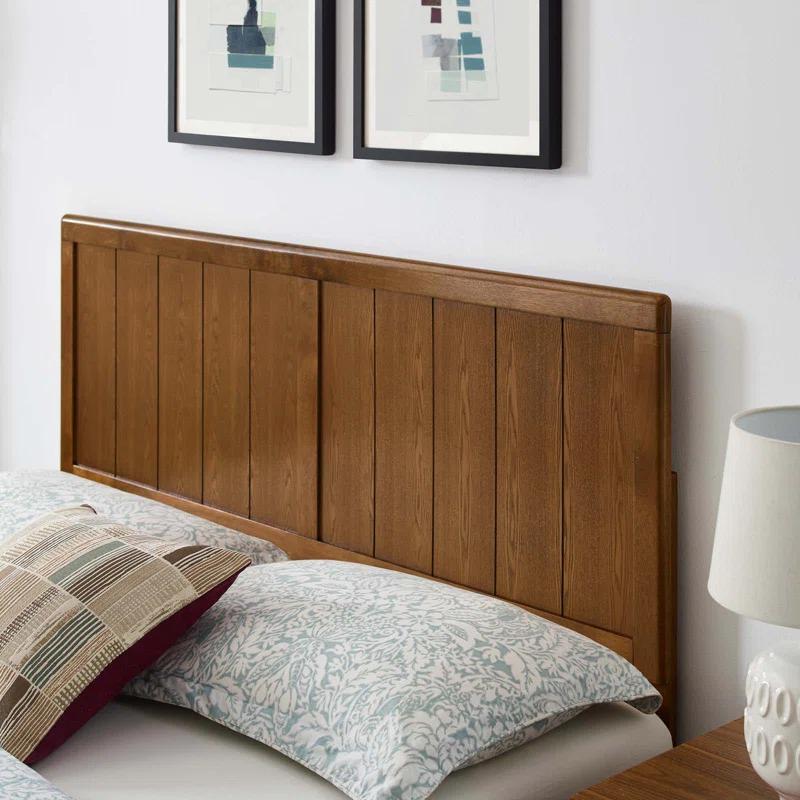 Mid-Century Walnut Queen Platform Bed with Wood Slat Support