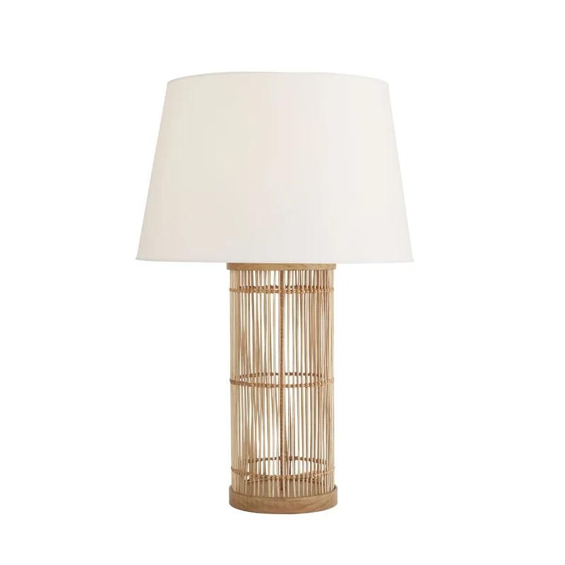 Natural Rattan Cylinder Table Lamp with White Shade