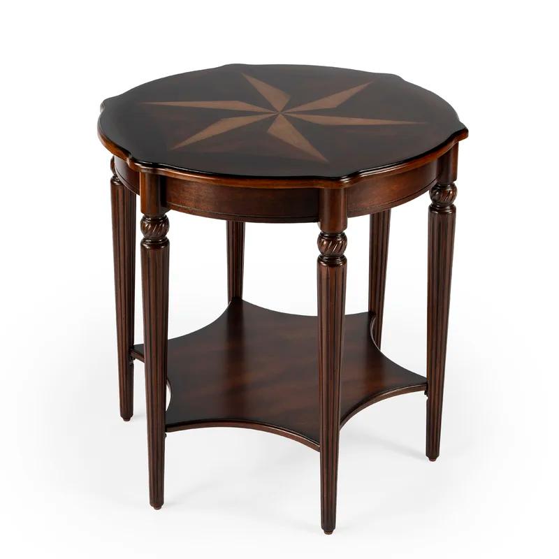 Traditional Round Cherry Wood Accent Table with Inlays