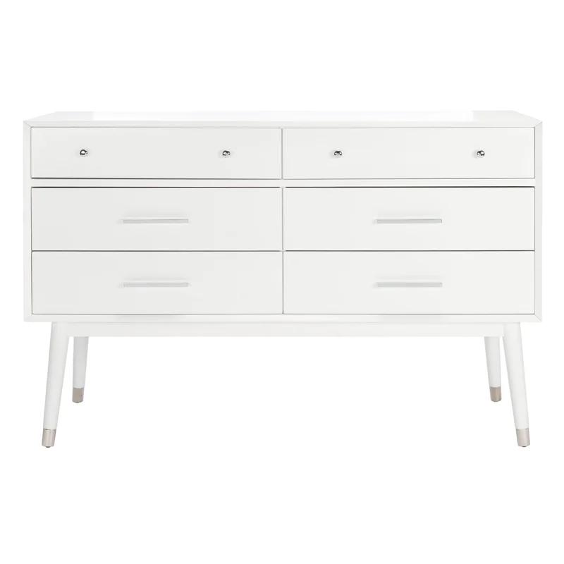 Mid-Century Double Dresser with Felt-Lined Drawer, White/Silver