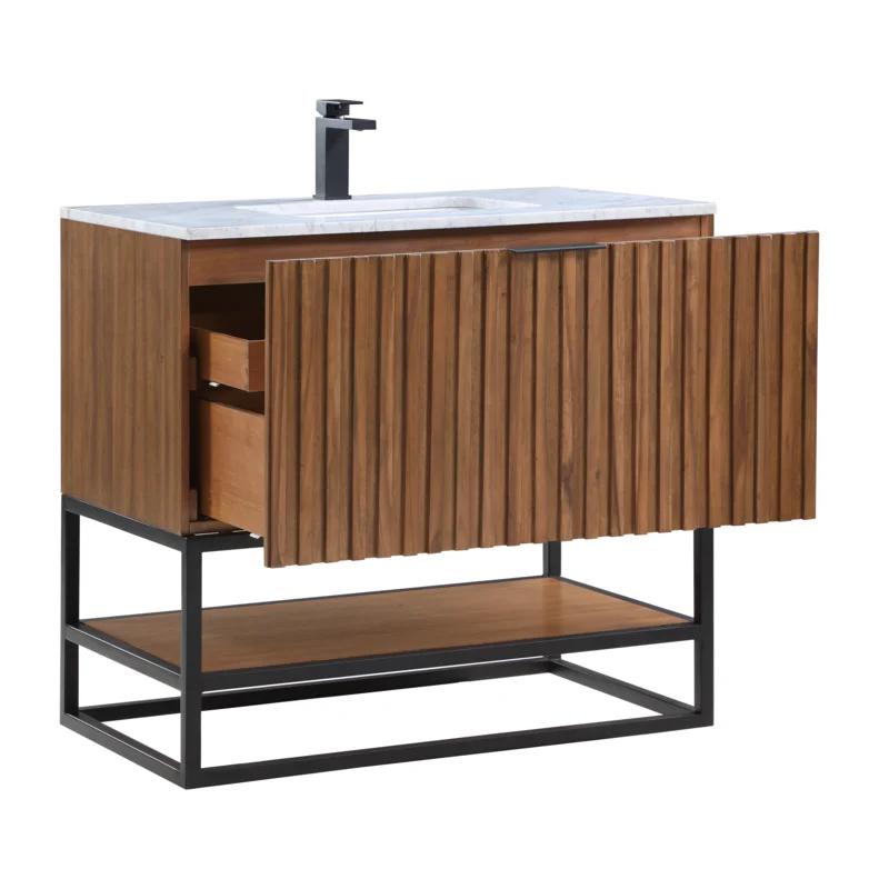 Terra Walnut 36'' Single Freestanding Bathroom Vanity with Matte Black Frame