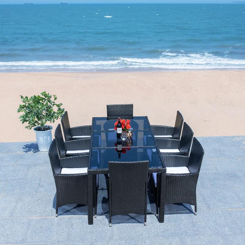 Hailee 8-Person Black Wicker Outdoor Dining Set with Glass Top