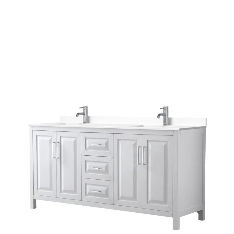 Elegant 72'' White Double Freestanding Vanity with Carrara Marble Top