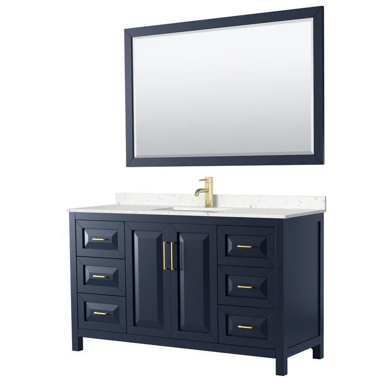 Daria 60'' Dark Blue Single Bathroom Vanity with Carrara Marble Top