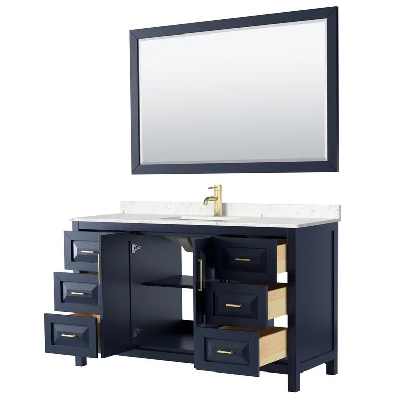 Daria 60'' Dark Blue Single Bathroom Vanity with Carrara Marble Top