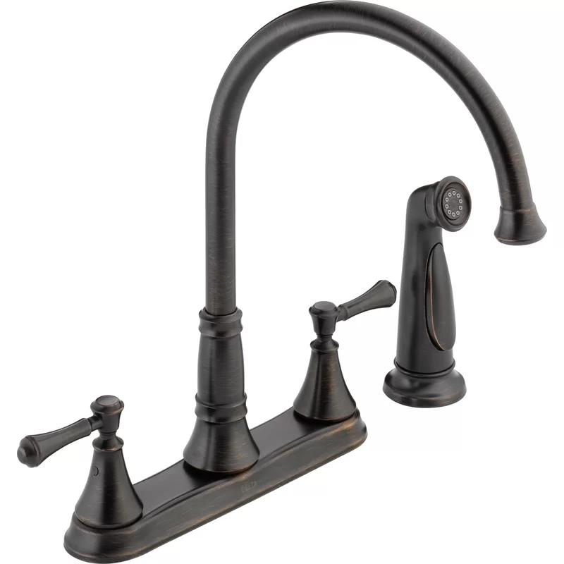 Classic Venetian Bronze Dual-Handle Kitchen Faucet with Pull-Out Spray
