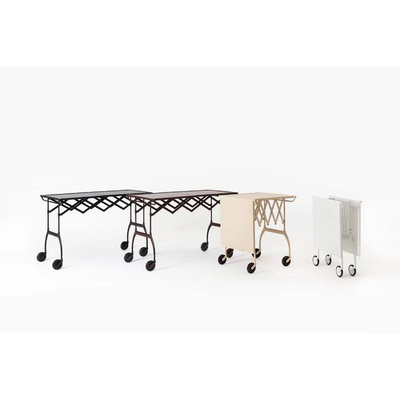 Matte Cream Chromed Steel Folding Trolley Table by Antonio Citterio