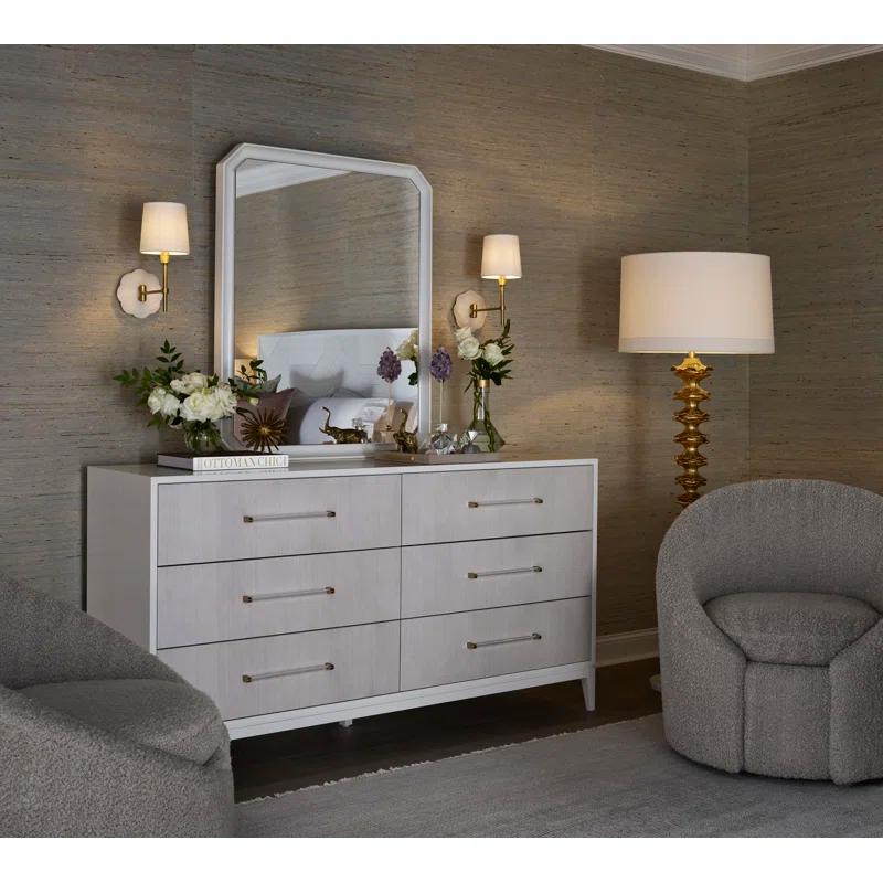 White Lacquer 6-Drawer Dresser with Acrylic Pulls