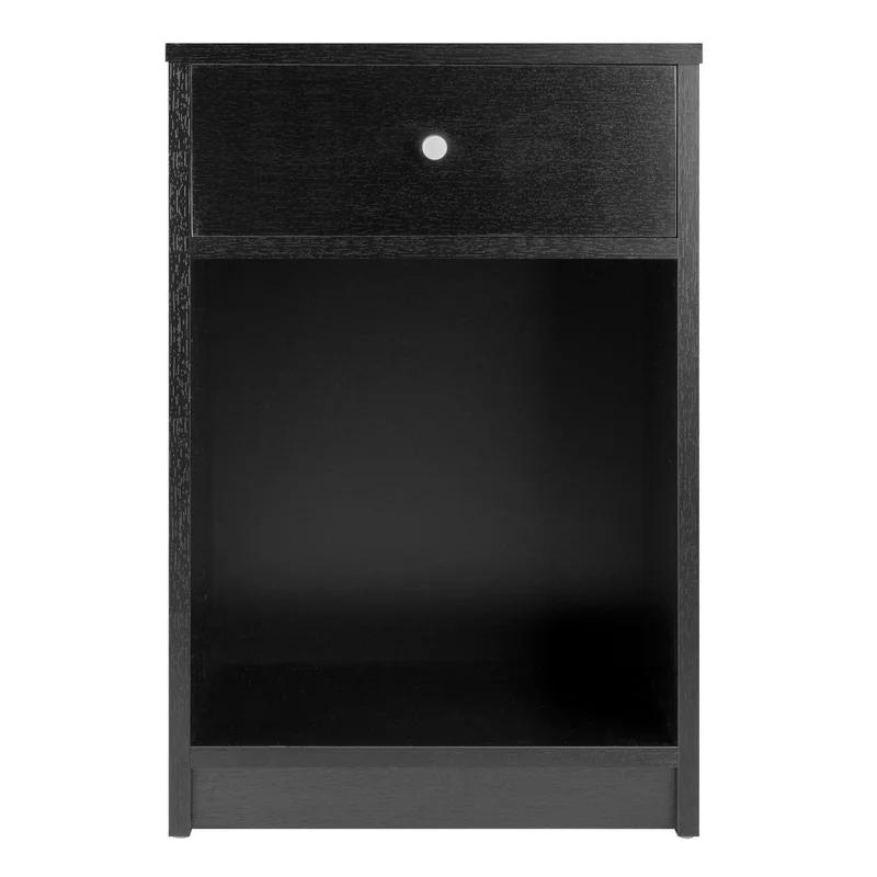 Squamish Transitional Black Wood Nightstand with Storage