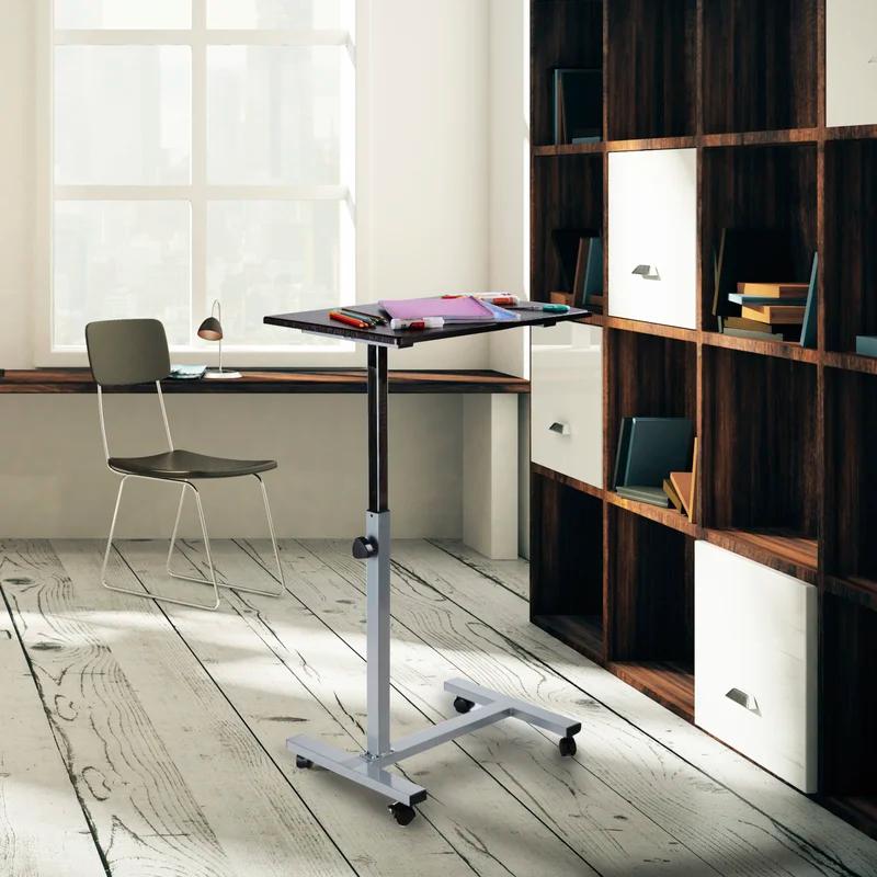 Silver Adjustable Height Rolling Laptop Desk with Wheels