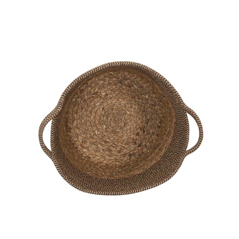 Hyacinth and Corn Wicker Round Storage Basket with Handles