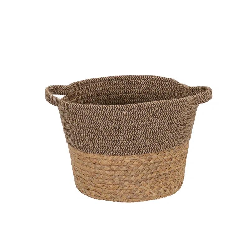 Hyacinth and Corn Wicker Round Storage Basket with Handles