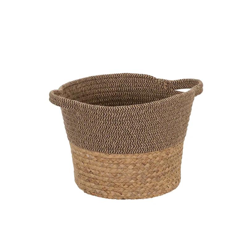 Hyacinth and Corn Wicker Round Storage Basket with Handles