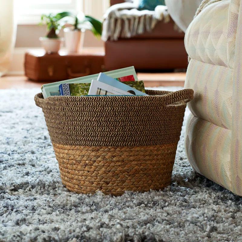 Hyacinth and Corn Wicker Round Storage Basket with Handles