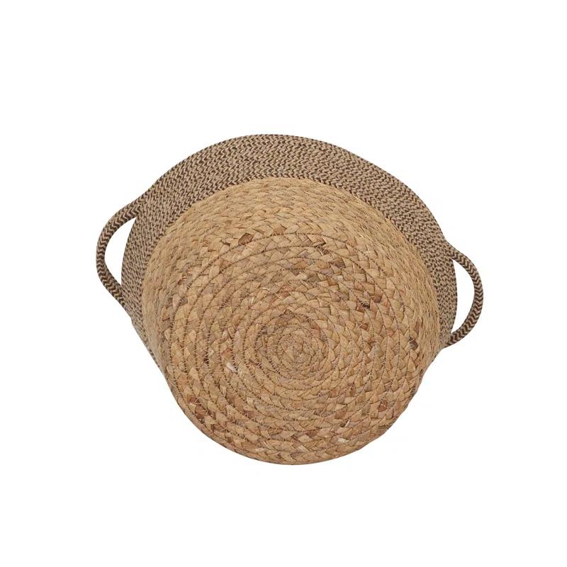 Hyacinth and Corn Wicker Round Storage Basket with Handles