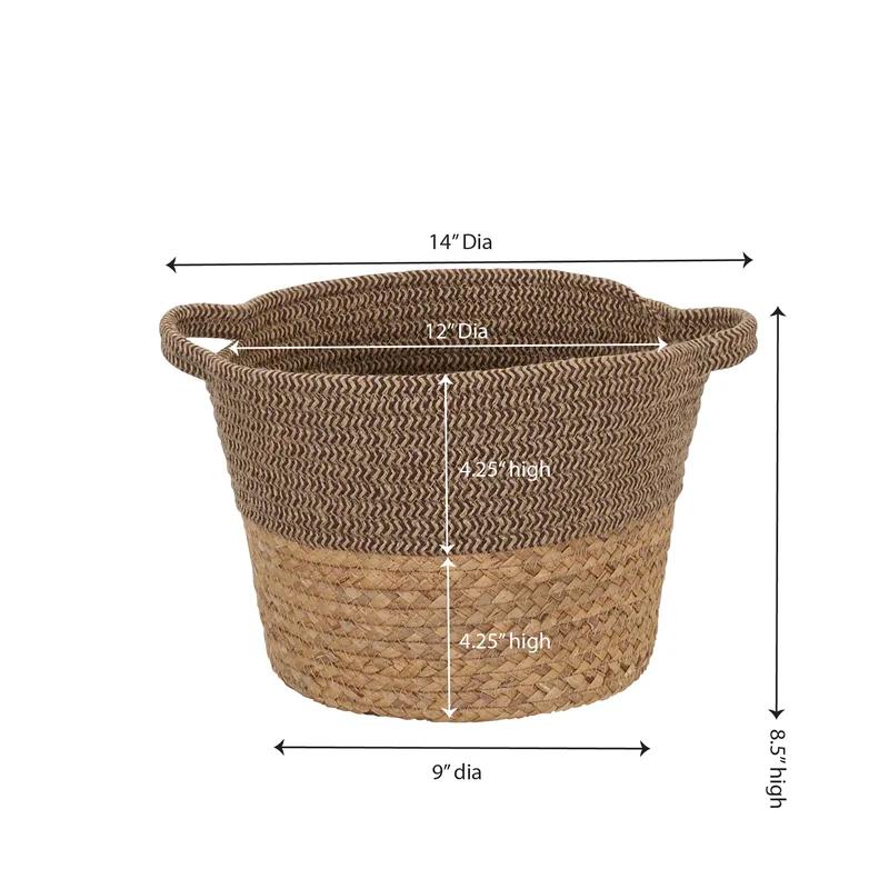 Hyacinth and Corn Wicker Round Storage Basket with Handles