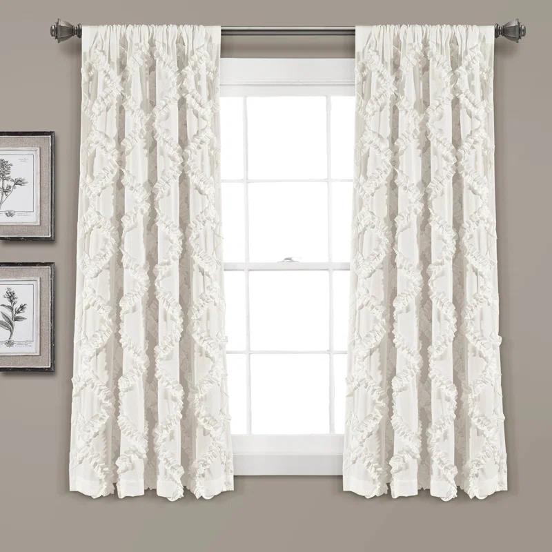 Lush Decor Ruffle Diamond Geometric Semi-Sheer Thermal Indoor Single Curtain Panel (Set of 2)