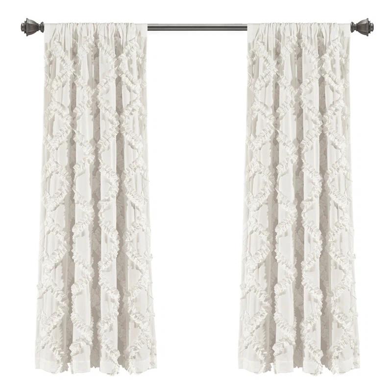 Lush Decor Ruffle Diamond Geometric Semi-Sheer Thermal Indoor Single Curtain Panel (Set of 2)