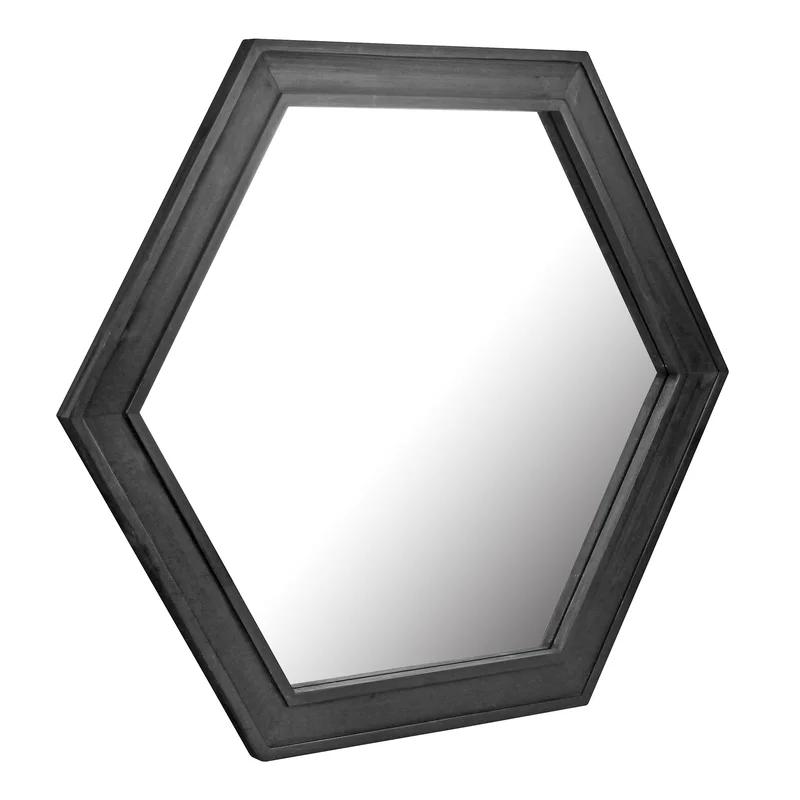 Modern Hexagon 27'' Black Wood Wall Vanity Mirror