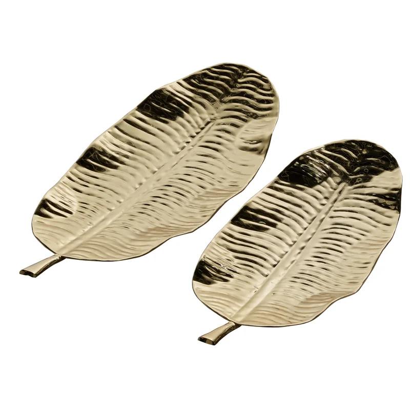 Elegant Gold Metal Leaf-Shaped Decorative Tray Set