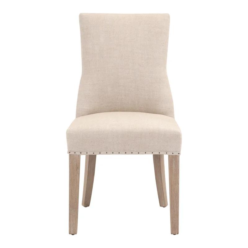 Bisque French Linen Upholstered Arm Chair with Natural Gray Wood