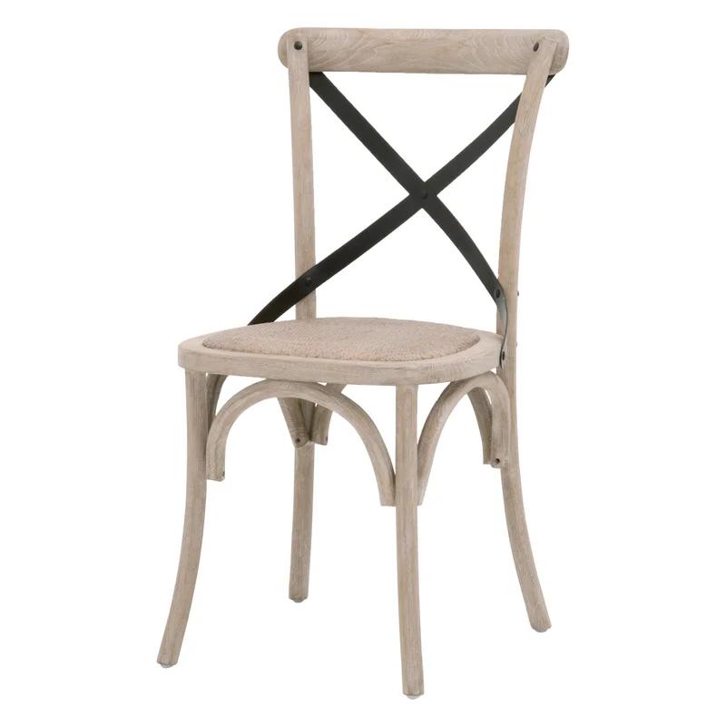 Transitional Gray Cross-Back Rattan & Cane Side Chair