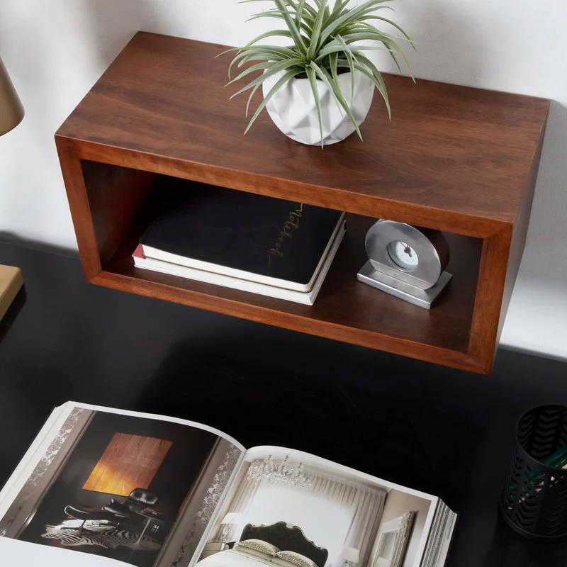 Holt Modern Walnut Brown Steel & Wood Floating Cube Shelf