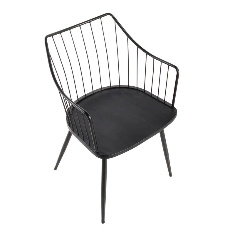 Winston Transitional Black Metal Arm Chair with Wood Seat