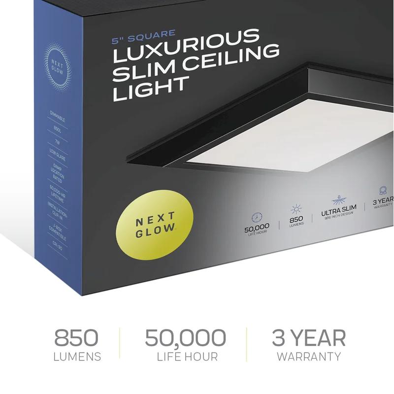 Matte Black Ultra-Slim 7'' Square LED Ceiling Light, Energy-Efficient
