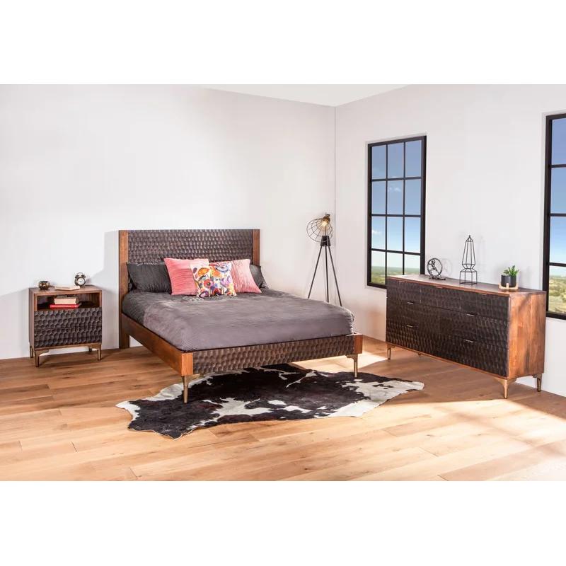 Santa Cruz King Platform Bed with Hand-Carved Wood and Iron Accents