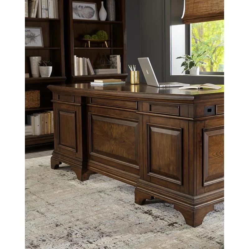 Burnished Oak 72" Transitional Executive Desk with Filing Cabinets