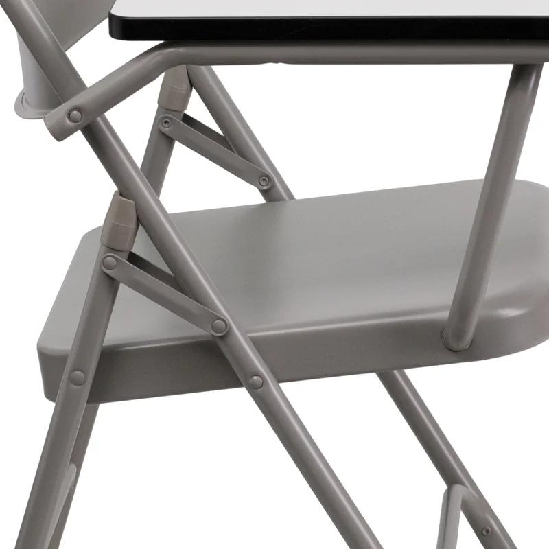 Premium Gray Metal Folding Chair with Right-Handed Tablet Arm