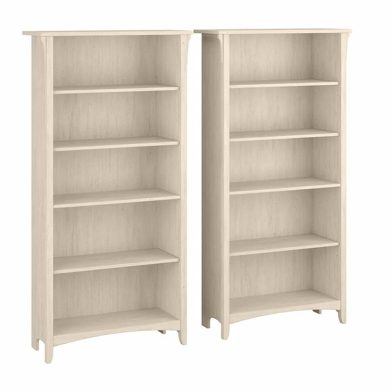 Antique White Adjustable 5-Shelf Floor-Standing Bookcase Set