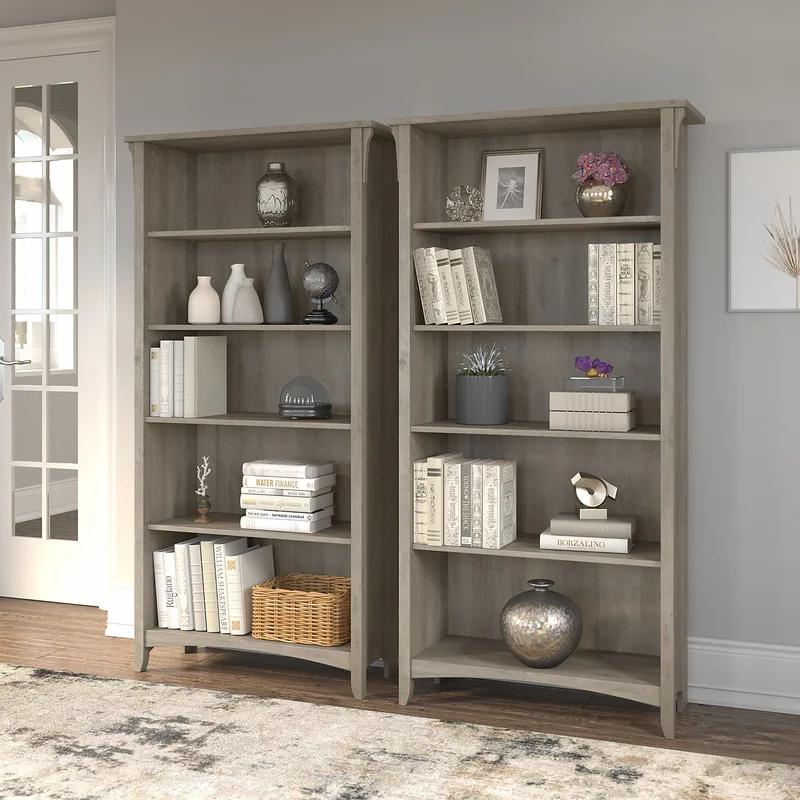 Driftwood Gray Adjustable 5-Shelf Floor-Standing Bookcase Pair