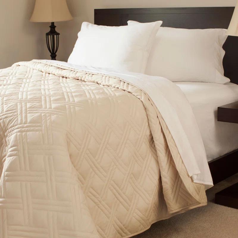 Ivory Microfiber Twin Quilted Coverlet for Adults