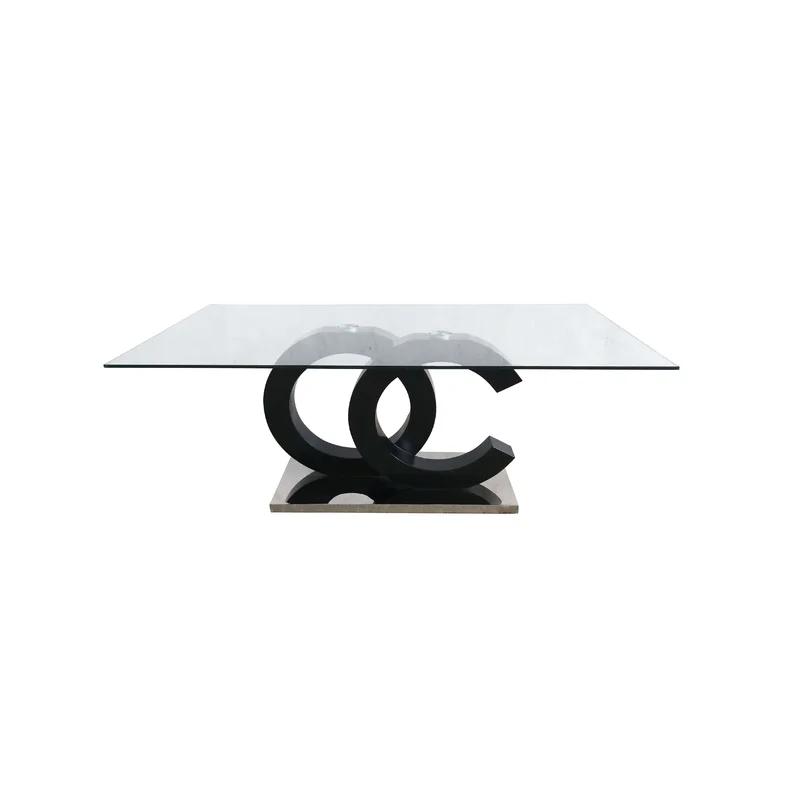 Elegant Matte Black & Stainless Steel Coffee Table with Glass Top