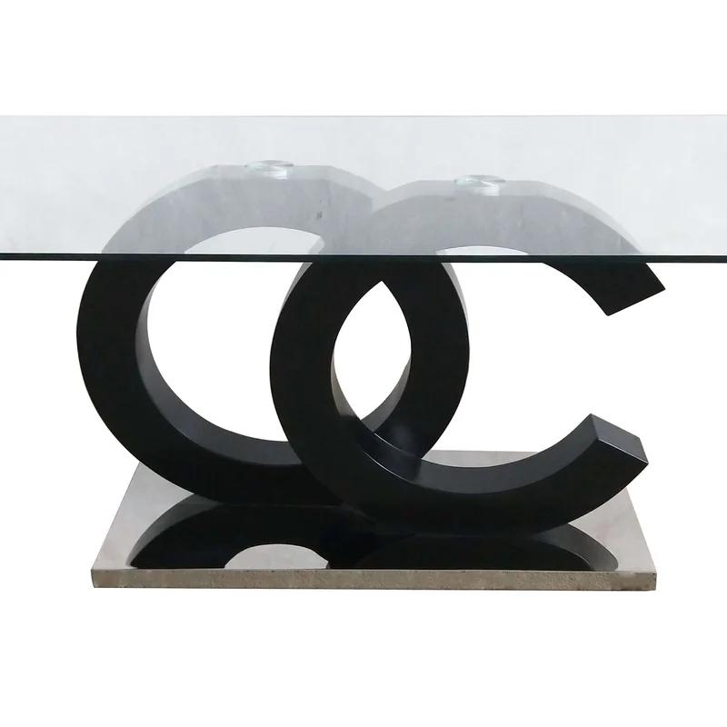 Elegant Matte Black & Stainless Steel Coffee Table with Glass Top