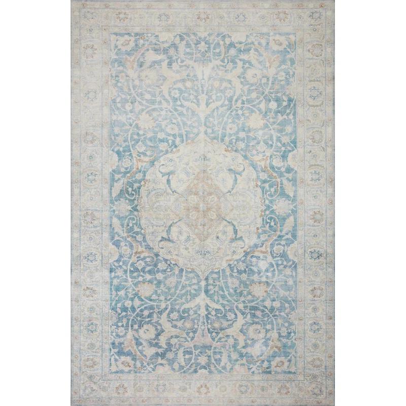 Jules Oriental Machine Made Polyester Indoor Area Rug in Antique Blue/Gray