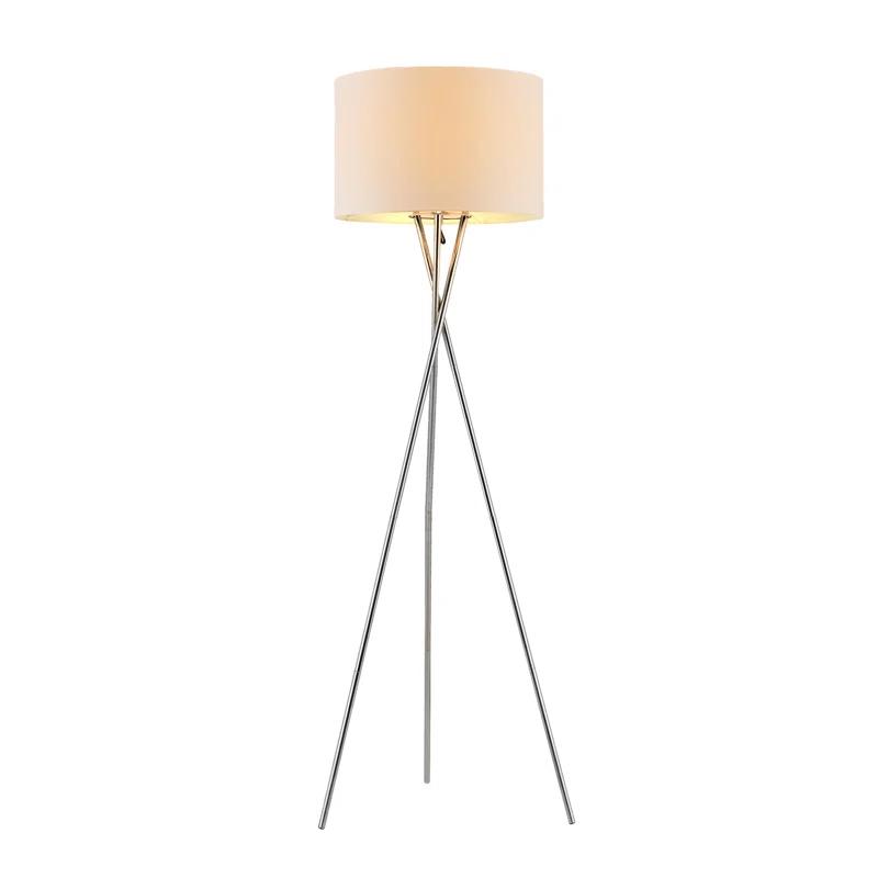 Transitional White Fabric Drum Shade Tripod Floor Lamp