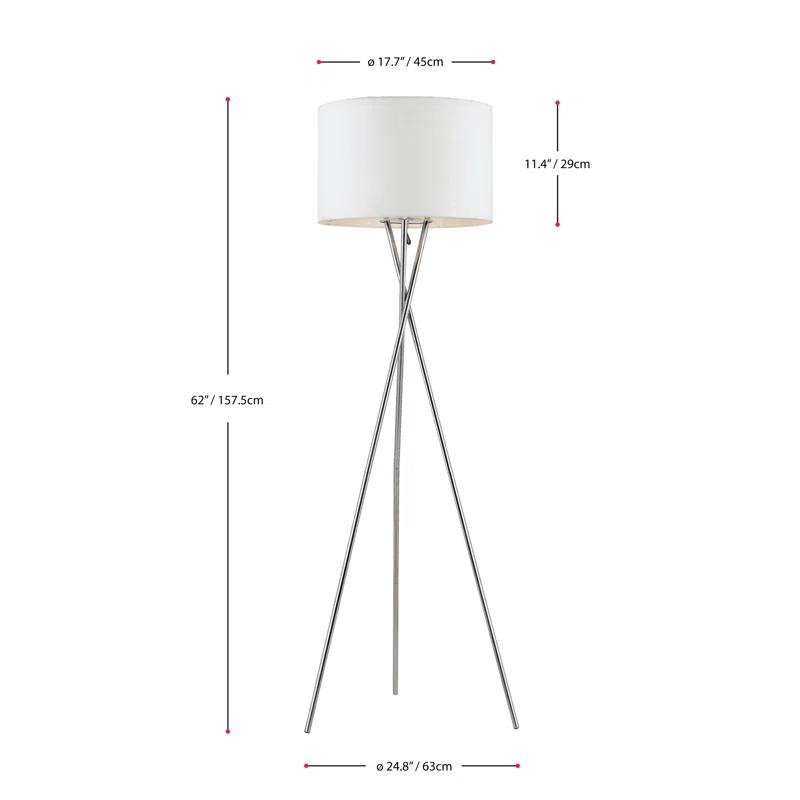 Transitional White Fabric Drum Shade Tripod Floor Lamp