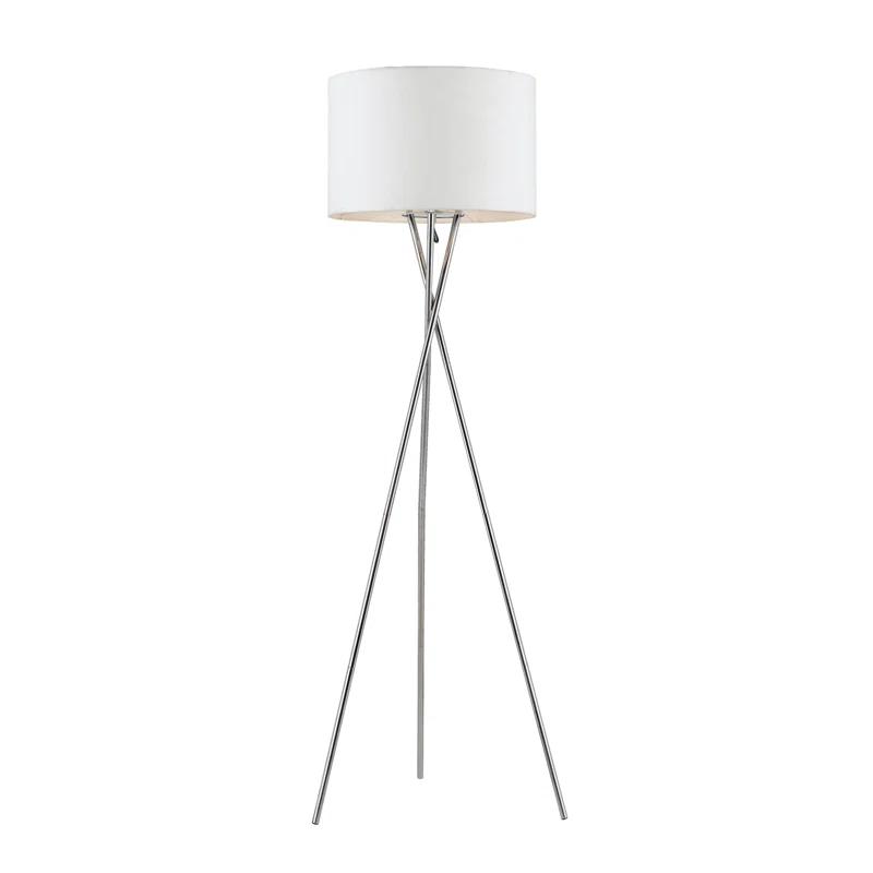 Transitional White Fabric Drum Shade Tripod Floor Lamp