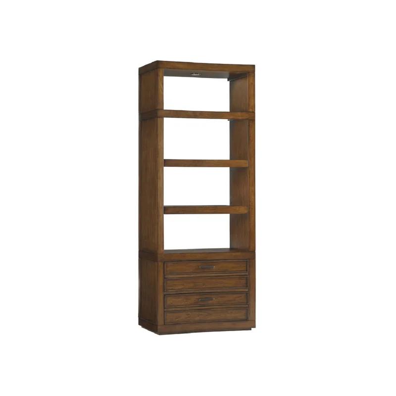 Transitional Sienna Brown Wood Adjustable Bookcase