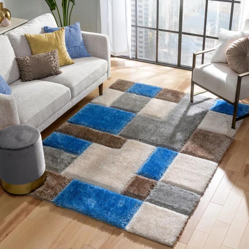 Wade Logan® Cobina Geometric Beige/Blue Area Rug | Wayfair