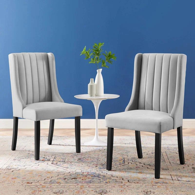 Parsons Light Gray Velvet Side Chair with Channel Tufting - Set of 2