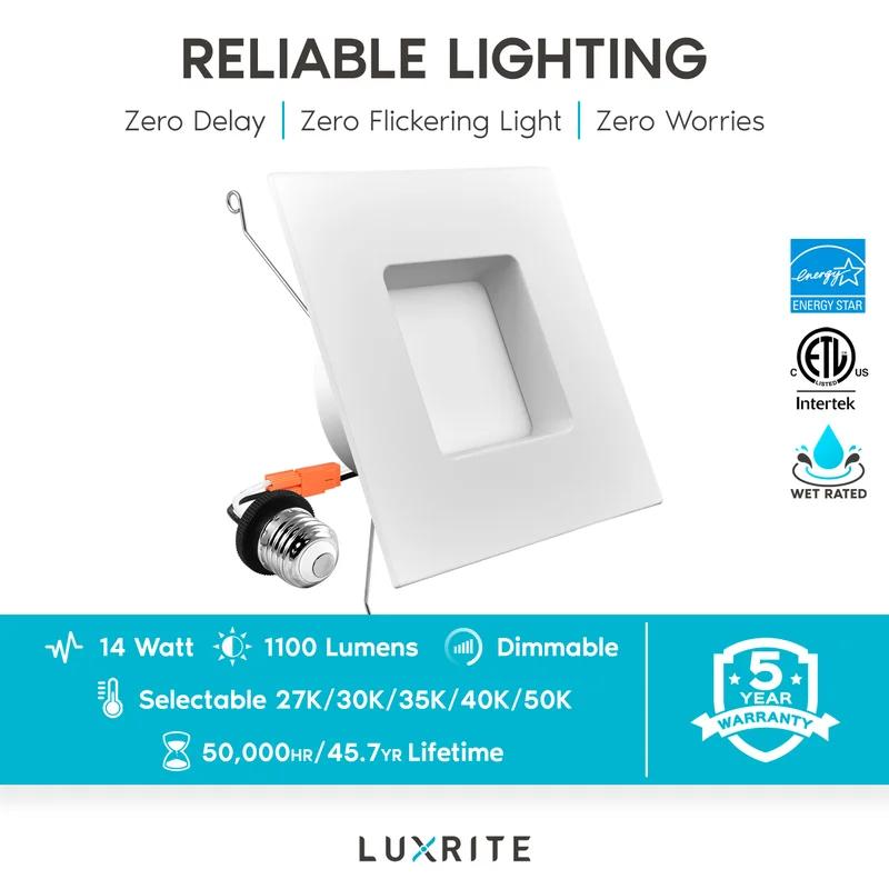 Luxrite Selectable White 14W LED Square Recessed Lighting, Energy Star Certified