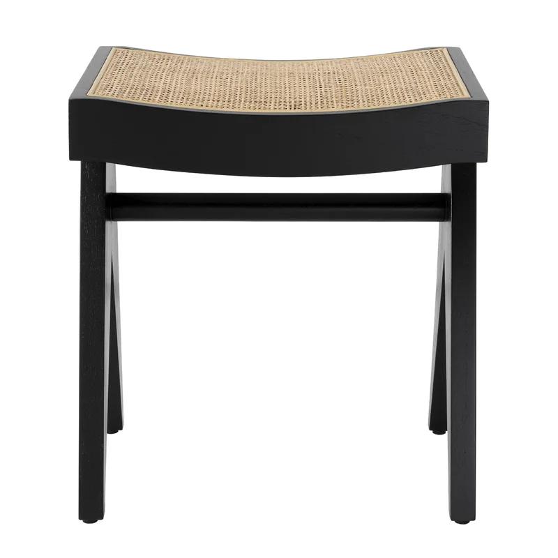 Arnaud Classic Black Solid Wood and Rattan Accent Stool