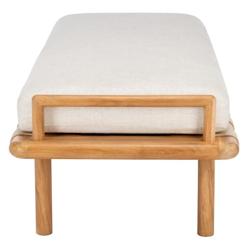 Constantine Natural Teak and White Linen Contemporary Bench